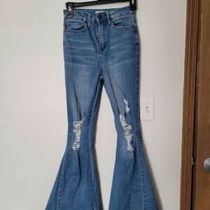 YMI Distressed Blue Bell Bottom Jeans